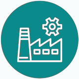 An icon of a factory with gears on it, representing the expertise in engineering recruitment.