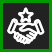 An icon of a handshake with a star on a green background.